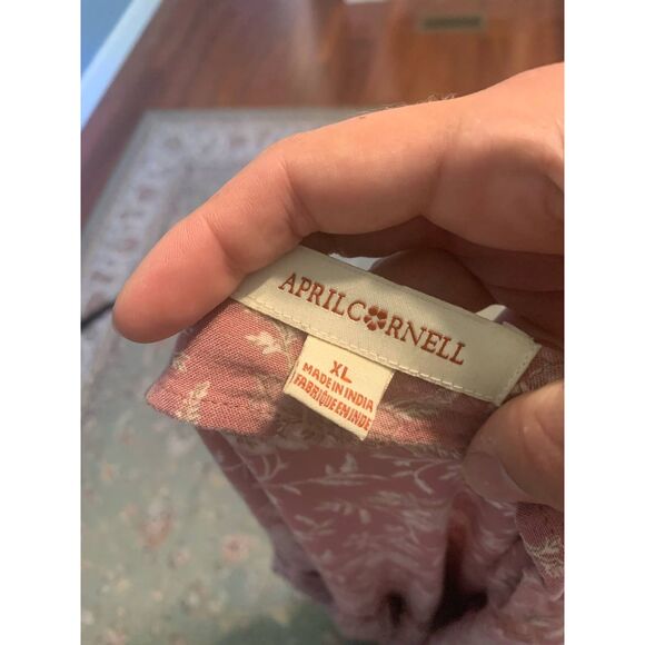 April Cornell Pink Floral 1/2 Sleeve Vintage Midi Sun Dress, size XL - Picture 3 of 6